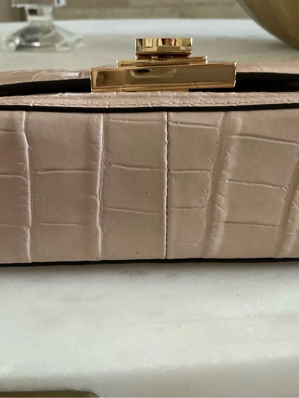 Michael  Kors -  Croc-Embossed light Pink Leather Crossbody - with Gold Hardware